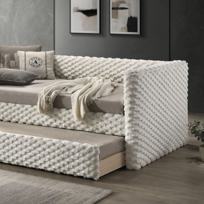 Furniture Of America Palmeri Transitional Engineered Wood, Fabric, Others White Twin Daybed W/ Trundle | FM1201WH-BED