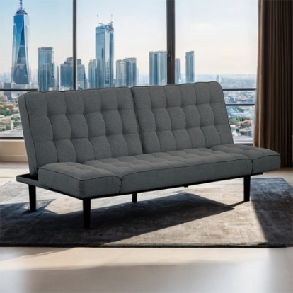 Furniture Of America Bellevue Contemporary Fabric, Foam, Rubberwood, Solid Wood, Others Dark Gray Futon Sofa | FM2801DG-BED