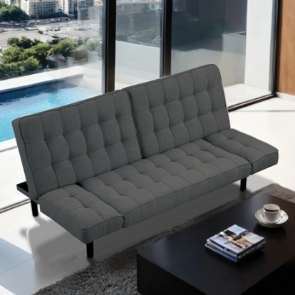 Furniture of America Bellevue Contemporary Fabric Foam Solid with Wood Dark Gray Futon Sofa Model FM2801DG