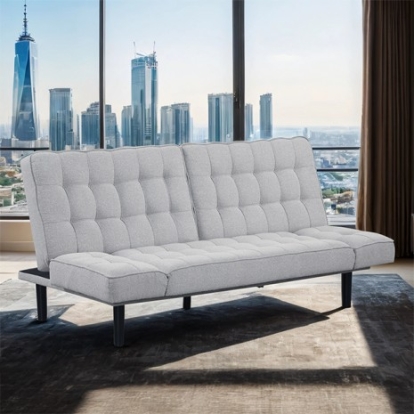 Furniture Of America Bellevue Contemporary Fabric, Foam, Rubberwood, Solid Wood, Others Light Gray Futon Sofa | FM2801LG-BED