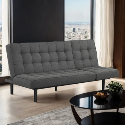 Furniture of America Naperville Contemporary Fabric Foam Solid with Wood Dark Gray Futon Sofa Model FM2802DG