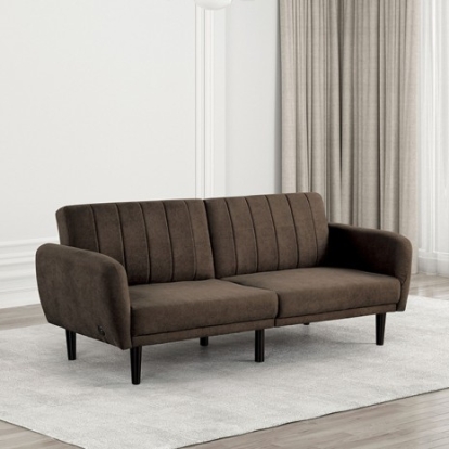 Furniture of America Aristide Contemporary Engineered with Wood Fabric Foam Metal Brown Futon Sofa Model FM2900BR