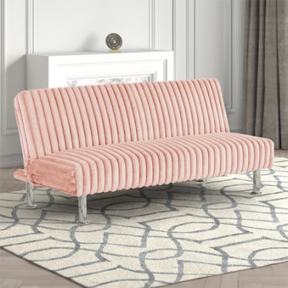 Furniture of America Hinwil Contemporary Engineered with Wood Fabric Foam Metal Pink Futon Sofa Bed Model FM2903PK