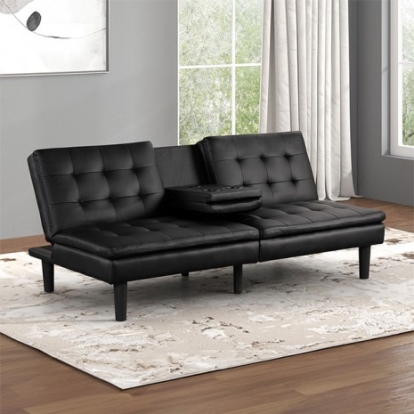 Furniture of America Eidsberg Contemporary Engineered with Wood Foam Leatherette Black Futon Sofa Bed Model FM2908BK
