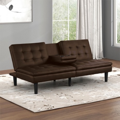 Furniture of America Eidsberg Contemporary Engineered with Wood Foam Leatherette Brown Futon Sofa Bed Model FM2908BR
