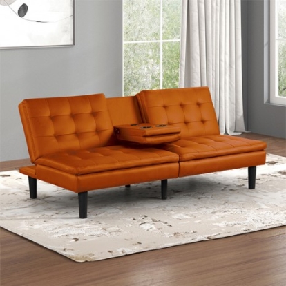 Furniture of America Eidsberg Contemporary Engineered with Wood Foam Leatherette Orange Futon Sofa Bed Model FM2908OR