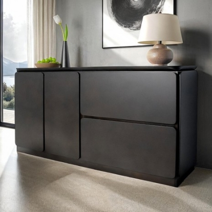 Furniture Of America Sargans Mid-Century Modern Fabric, Full Solid Rubberwood Black Sideboard | FM30000BK-SV