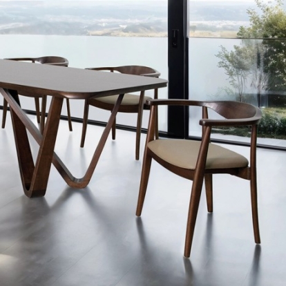 Furniture Of America Nordby Mid-Century Modern Fabric, Full Solid Rubberwood Rich Walnut Dining Table | FM30001WN-T