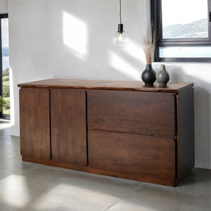 Furniture Of America Logstor Mid-Century Modern Full Solid Rubberwood Rich Walnut Sideboard | FM30002WN-SV