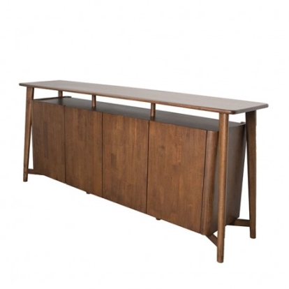 Furniture of America Hadsten Mid-Century Modern Full Solid Rubberwood Rich Walnut 4-Door Sideboard Model FM30004WN-SV-PK