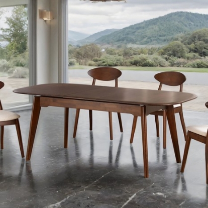 Furniture Of America Buren Mid-Century Modern Full Solid Rubberwood Rich Walnut Dining Table | FM30007WN-T