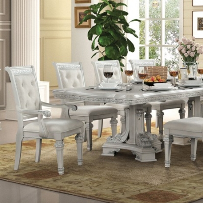 Furniture of America Stella Mia Traditional Engineered with Wood Oak with Ash Burl Veneer Solid Rubberwood Solid with Wood Ivory Dining Table Model FM31000WH-T-TABLE