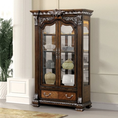 Furniture of America Promenade Traditional Engineered with Wood Oak Veneer Solid Rubberwood Solid with Wood Dark Brown Curio Cabinet Model FM31002DB-CR