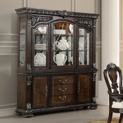 Furniture of America Promenade Traditional Engineered with Wood Oak Veneer Solid Rubberwood Solid with Wood Dark Brown Hutch And Buffet Model FM31002DB-HB-SET