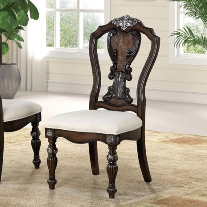 Furniture Of America Promenade Traditional Engineered Wood, Oak Veneer, Solid Rubberwood, Solid Wood Dark Brown Side Chair (2/Ctn) | FM31002DB-SC-2PK