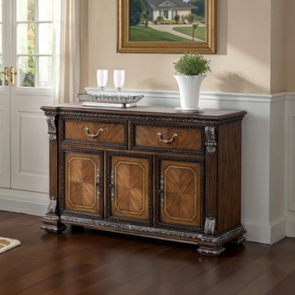Furniture Of America Promenade Traditional Engineered Wood, Oak Veneer, Solid Rubberwood, Solid Wood Dark Brown Sideboard | FM31002DB-SV