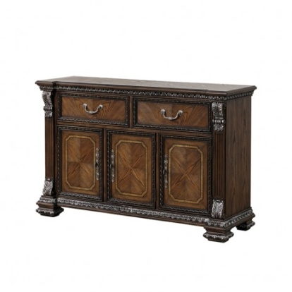 Furniture of America Promenade Traditional Engineered with Wood Oak Veneer Solid Rubberwood Solid with Wood Dark Brown Sideboard Model FM31002DB-SV