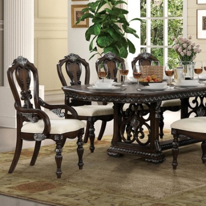 Furniture of America Promenade Traditional Engineered with Wood Oak Veneer Solid Rubberwood Solid with Wood Dark Brown Dining Table Model FM31002DB-T-TABLE