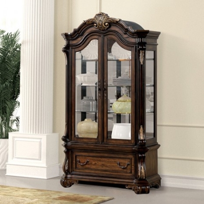 Furniture of America Leovanni Traditional Engineered with Wood Oak Veneer Solid Rubberwood Dark Brown Curio Model FM31003DB-CR-SET