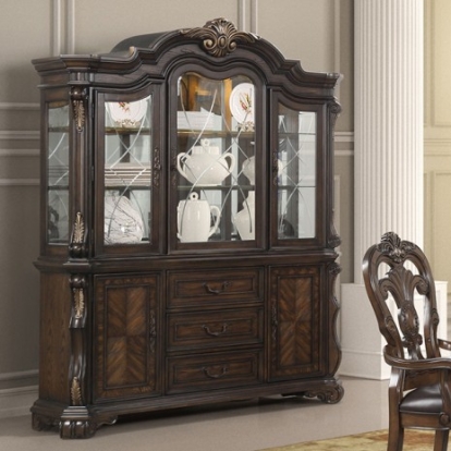Furniture Of America Leovanni Traditional Engineered Wood, Oak Veneer, Solid Rubberwood Dark Brown Hutch And Buffet | FM31003DB-HB-SET