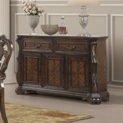 Furniture Of America Leovanni Traditional Engineered Wood, Oak Veneer, Solid Rubberwood Dark Brown Sideboard | FM31003DB-SV