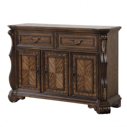 Furniture of America Leovanni Traditional Engineered with Wood Oak Veneer Solid Rubberwood Dark Brown Sideboard Model FM31003DB-SV