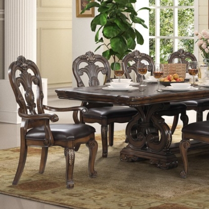 Furniture of America Leovanni Traditional Engineered with Wood Oak Veneer Solid Rubberwood Dark Brown Dining Table Model FM31003DB-T-TABLE