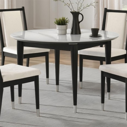 Furniture Of America Maidstone Contemporary Chenille Fabric, Foam, Mdf, Metal, Rubberwood, Sintered Stone Black/White Round Dining Table | FM32001BK-RT
