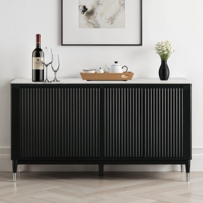 Furniture Of America Maidstone Contemporary Mdf, Metal, Rubberwood, Sintered Stone Black/White Server | FM32001BK-SV