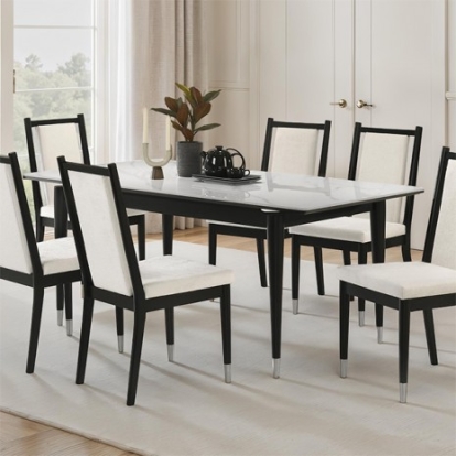 Furniture Of America Maidstone Contemporary Chenille Fabric, Foam, Mdf, Metal, Rubberwood, Sintered Stone Black/White Dining Table | FM32001BK-T