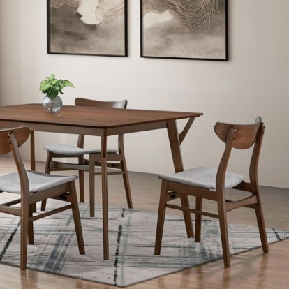 Furniture of America Skien Mid-Century Modern Engineered with Wood Fabric Solid with Wood Veneer Walnut Dining Table Model FM3210WN-T