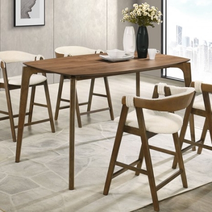 Furniture Of America Ebikon Mid-Century Modern Boucle, Engineered Wood, Solid Rubberwood, Walnut Veneer, Others Walnut Counter Ht. Table | FM3211WN-PT-35W