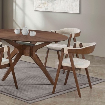 Furniture of America Ebikon Mid-Century Modern Boucle Engineered with Wood Solid with Wood Veneer Walnut Oval Dining Table Model FM3211WN-T-TABLE