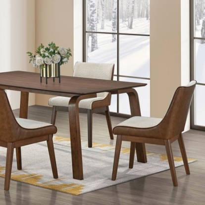 Furniture of America Viken Mid-Century Modern Engineered with Wood Fabric Solid with Wood Veneer Walnut Dining Table Model FM3213WN-T-TABLE