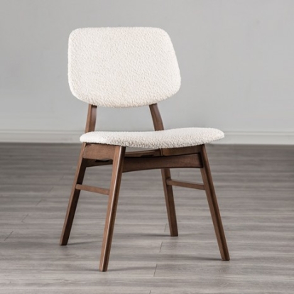 Furniture Of America Uzwil Mid-Century Modern Boucle Blend, Engineered Wood, Solid Wood, Wood Veneer, Others Walnut/Beige Side Chair (2/Ctn) | FM3214WN-SC-2PK