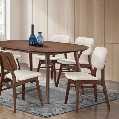 Furniture of America Uzwil Mid-Century Modern Boucle Blend Engineered with Wood Solid with Wood Veneer Walnut Dining Table Model FM3214WN-T