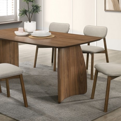 Furniture Of America Alnwick Mid-Century Modern Bendwood, Engineered Wood, Rubberwood, Walnut Veneer, Others Walnut/Beige Dining Table | FM3217WN-T-TABLE