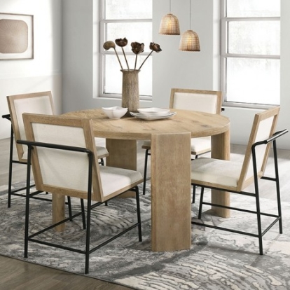 Furniture of America Edenbridge Contemporary Engineered with Wood Fabric Metal Oak Veneer Solid Rubberwood Oak Dining Table Model FM3220AK-RT-TABLE