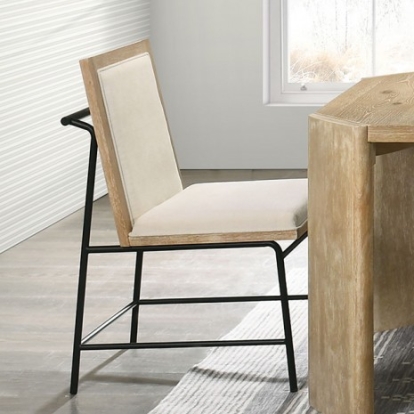 Furniture Of America Edenbridge Contemporary Engineered Wood, Fabric, Metal, Oak Veneer, Solid Rubberwood Oak/Beige Side Chair | FM3220AK-SC-2PK