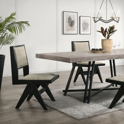 Furniture of America Tottenham Contemporary Engineered with Wood Fabric Metal Oak Veneer Solid Rubberwood Black Table Model FM3222BK-T