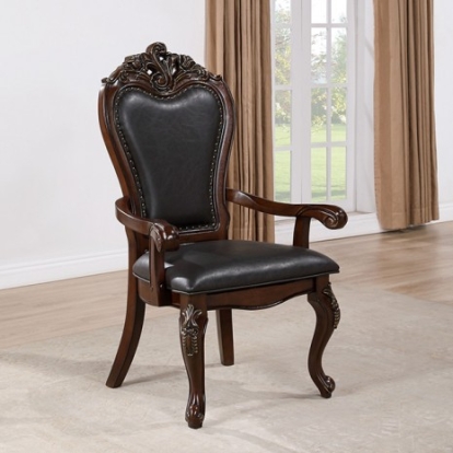 Furniture Of America Manzanita Traditional Leatherette, Polyresin, Solid Wood, Others Dark Cherry/Black Arm Chair | FM3261CH-AC-2PK
