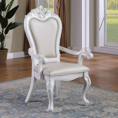 Furniture Of America Manzanita Traditional Leatherette, Polyresin, Solid Wood, Others White Arm Chair | FM3261WH-AC-2PK