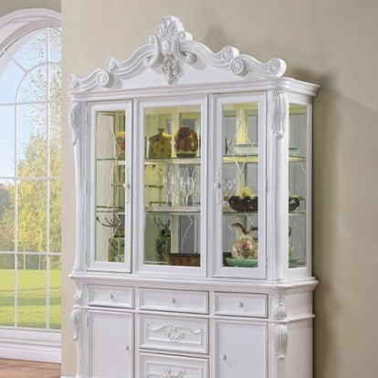 Furniture of America Manzanita Traditional Solid with Wood Veneer White Hutch & Buffet Model FM3261WH-HB-SET
