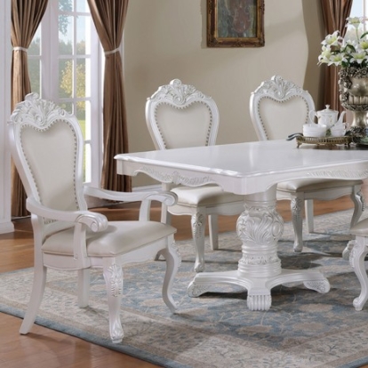 Furniture of America Manzanita Traditional Leatherette Polyresin Solid with Wood Veneer White Dining Table Model FM3261WH-T-TABLE