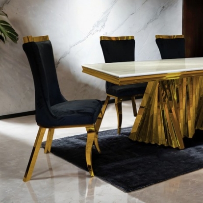Furniture of America Basilicata Glam Fabric Sintered Stone Stainless Steel Gold Dining Table Model FM33001GD-T-TABLE