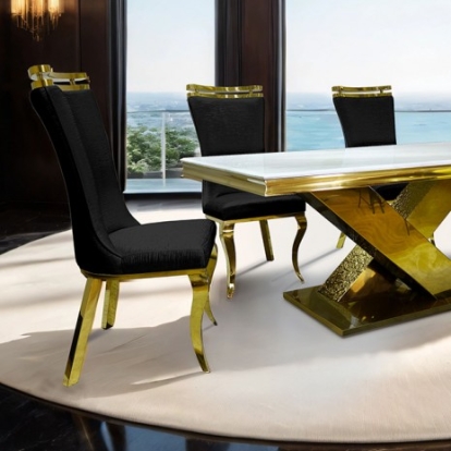 Furniture Of America Palazzo Glam Fabric, Foam, Sintered Stone, Stainless Steel Gold Dining Table | FM33002GD-T-TABLE