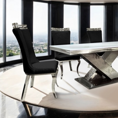 Furniture of America Palazzo Glam Fabric Foam Sintered Stone Stainless Steel Chrome Dining Table Model FM33002SV-T-TABLE