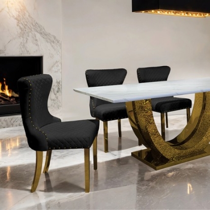 Furniture of America Portanova Glam Fabric Sintered Stone Stainless Steel Gold Dining Table Model FM33003GD-T-TABLE