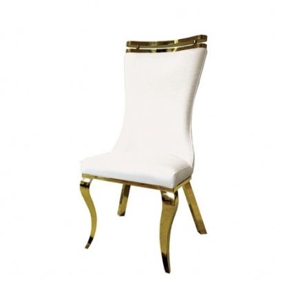 Furniture of America Palazzo Glam Fabric Foam Stainless Steel White Chair Gold-White (2-Ctn) Model FM33011WH-SC-2PK