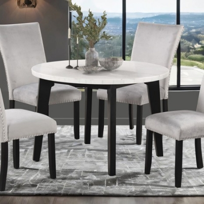Furniture of America Sabro Contemporary Engineered with Wood Marble Solid Rubberwood Black-White Round Dining Table Model FM3330BK-RT-TABLE